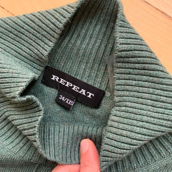 REPEAT High Neck Green Sweater w/Puffy Sleeves - Picture 3 of 7